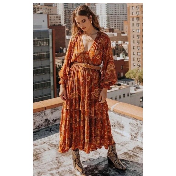 Spell & The Gypsy Collective Sundown Boho Gown Women Size S Orange Paisley Maxi - Picture 2 of 14